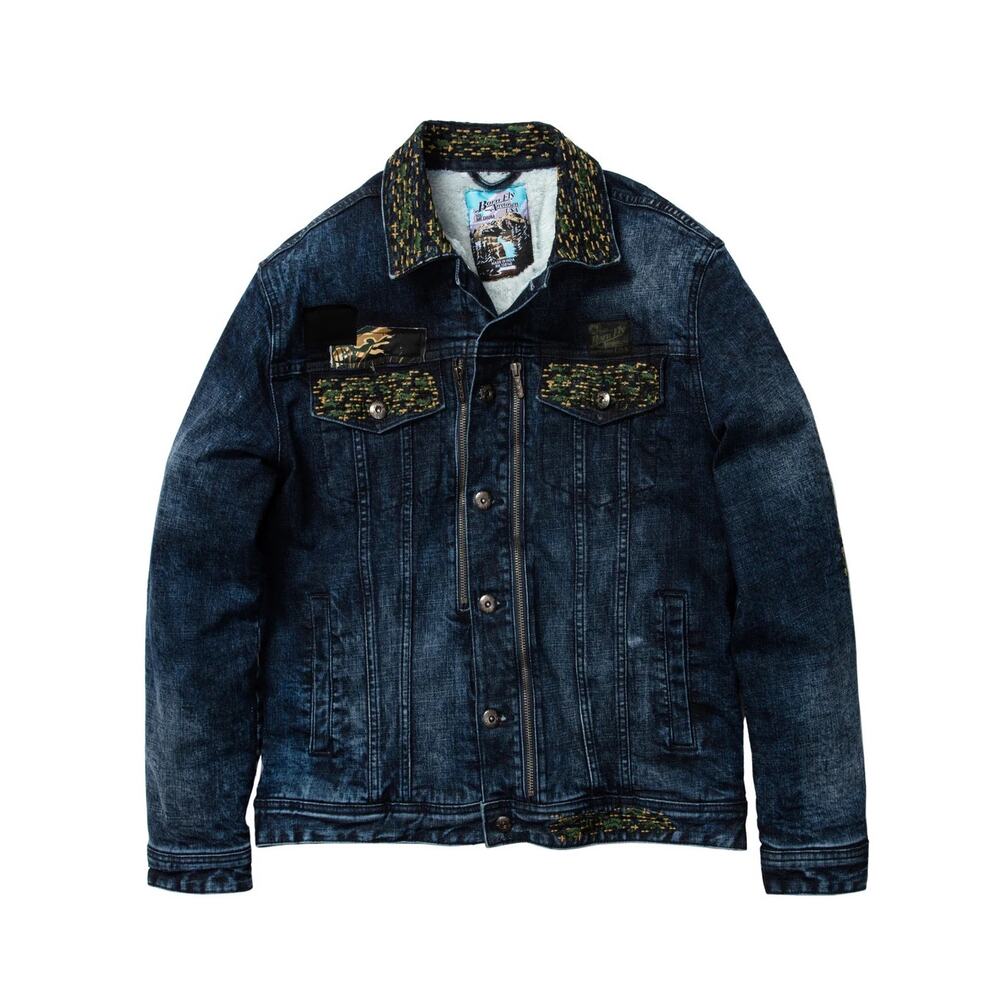 Born Fly Anytown USA Embroidered Patches Dark Denim Jacket Men’s 3XL Blue